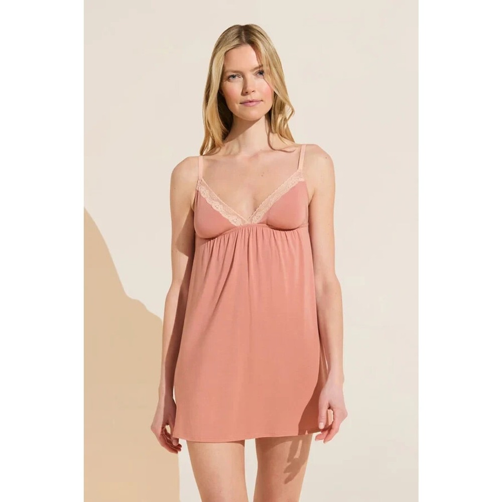 Eberjey Womens Flora Lace-Trimmed Jersey Chemise Pullover Rouge Pink/Rose Sz XL